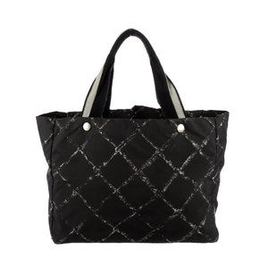 CHANEL Travel Ligne Quilted Nylon Black Tote CC